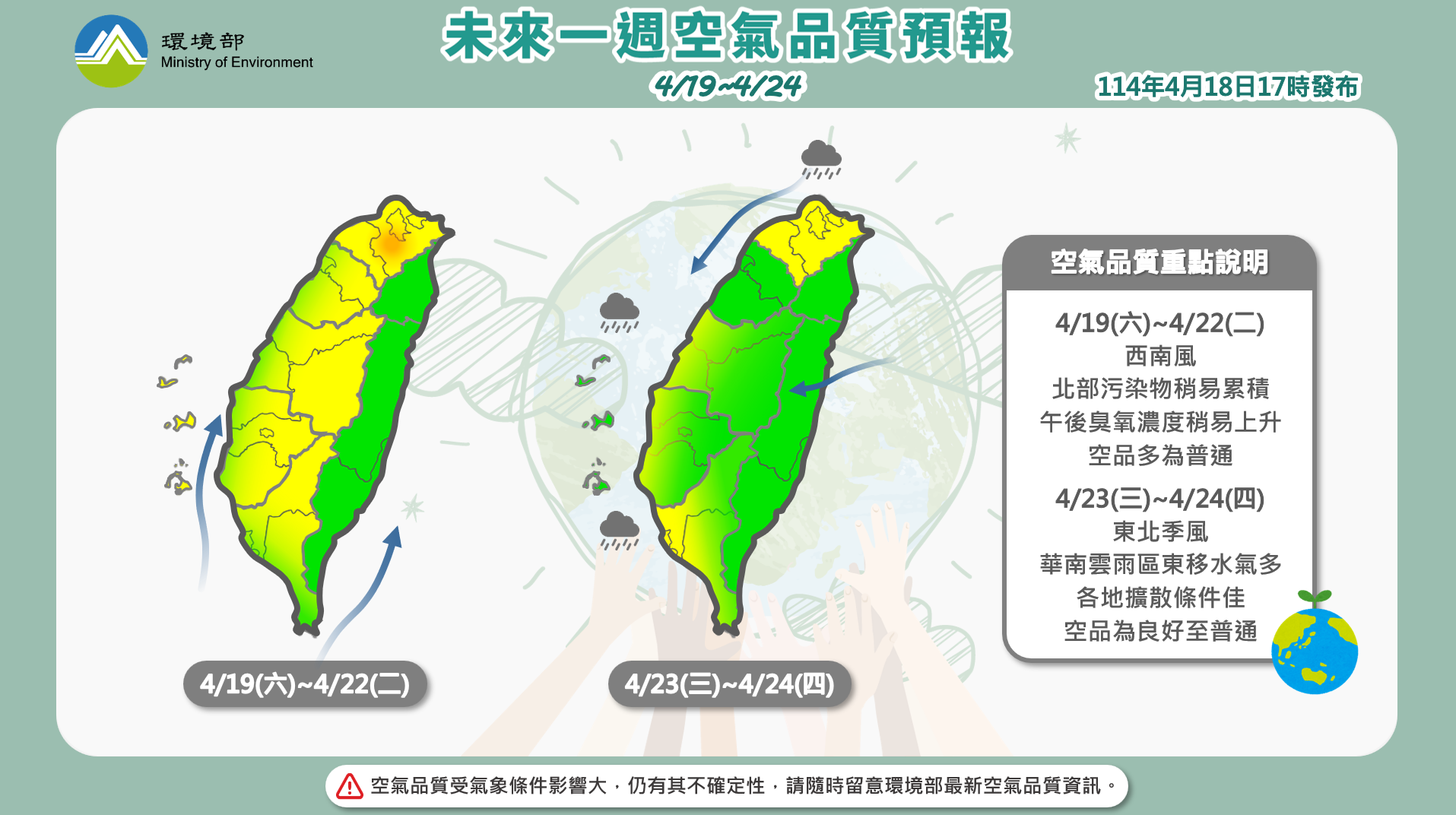 114年4月19日至4月24日空氣品質預報